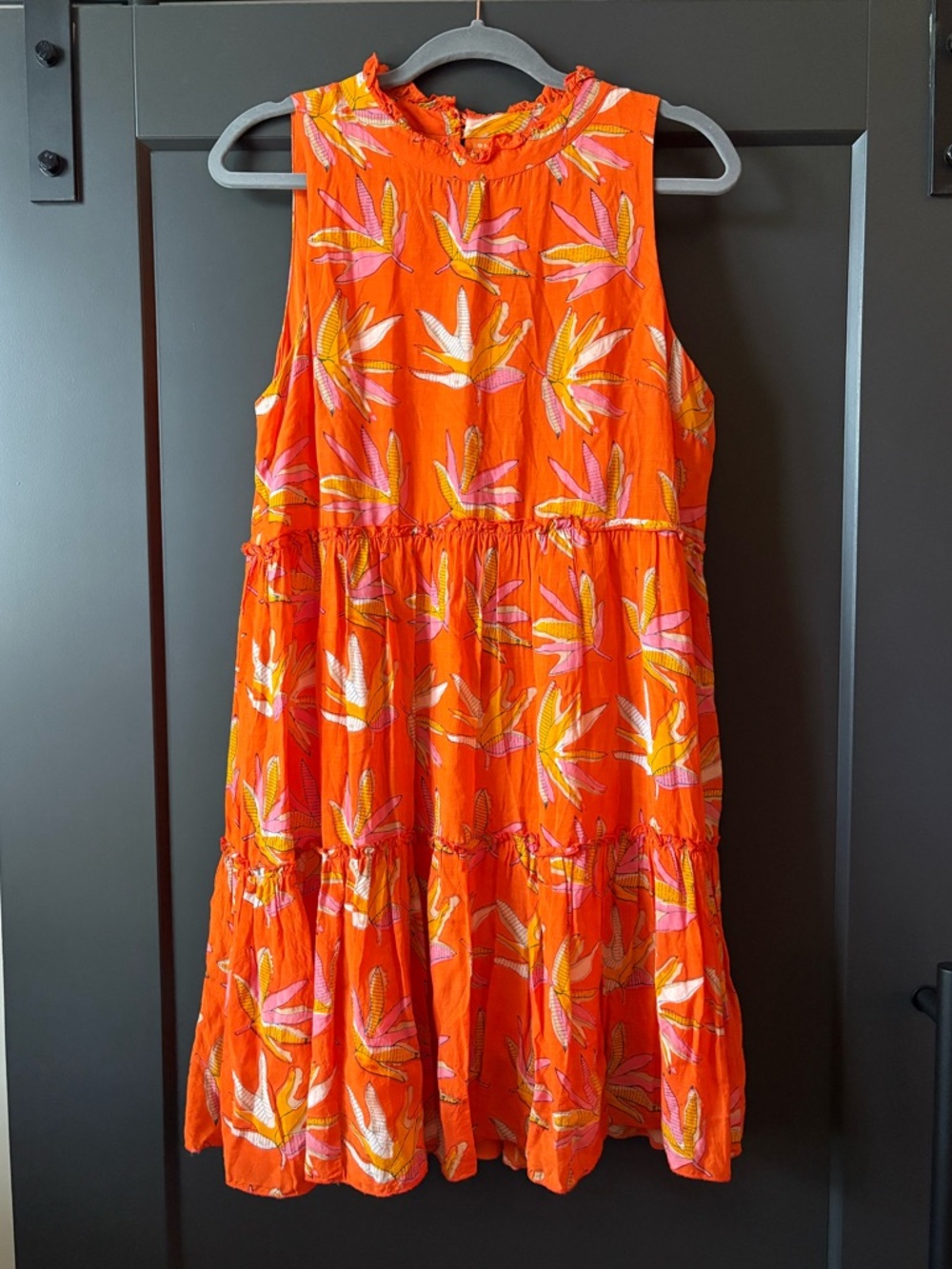 Oliphant Vibrant Orange Floral Print Midi Dress